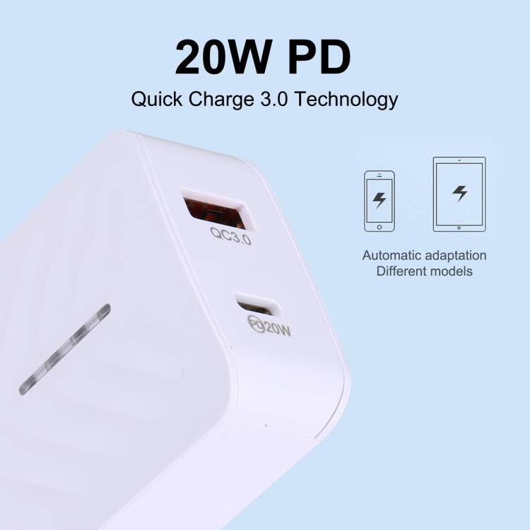 LZ-822A+C PD 20W USB-C / Type-C + QC 3.0 USB snelle reislader,, US Plug, EU Plug
