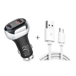 YSY-312 2-in-1 18W draagbare QC3.0 dubbele USB-autolader + 1m 3A USB naar micro-USB-datakabelset, with Micro USB Cable