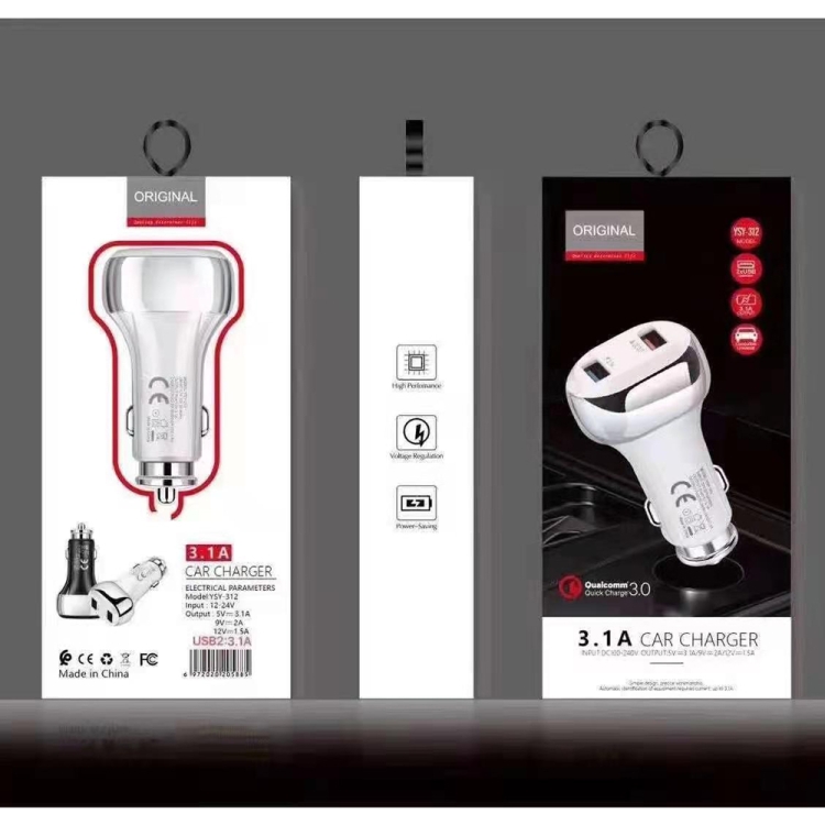 YSY-312 2-in-1 18W draagbare QC3.0 dubbele USB-autolader + 1m 3A USB naar micro-USB-datakabelset, with Micro USB Cable