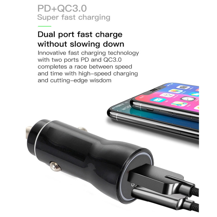 P21 draagbare PD 20W + QC 3.0 18W snelle autolader met twee poorten, P21 Car Charger