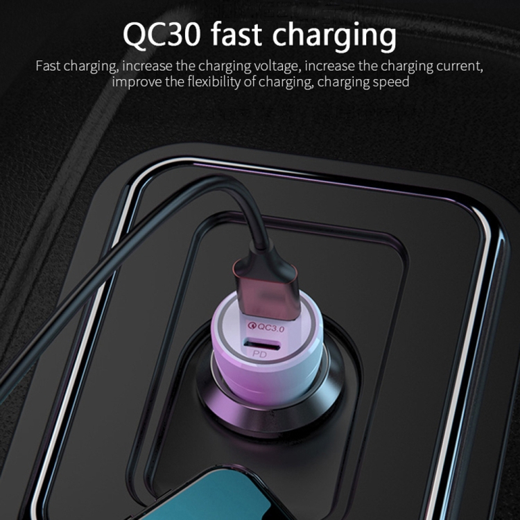 P21 draagbare PD 20W + QC 3.0 18W snelle autolader met twee poorten, P21 Car Charger