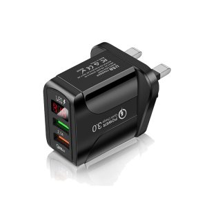 F002C QC3.0 USB + USB 2.0 snellader met digitaal LED-display voor mobiele telefoons en tablets, UK-stekker, UK Plug